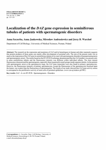 Localization of the DAZ gene expression in seminiferous tubules of patients with spermatogenic disorders.